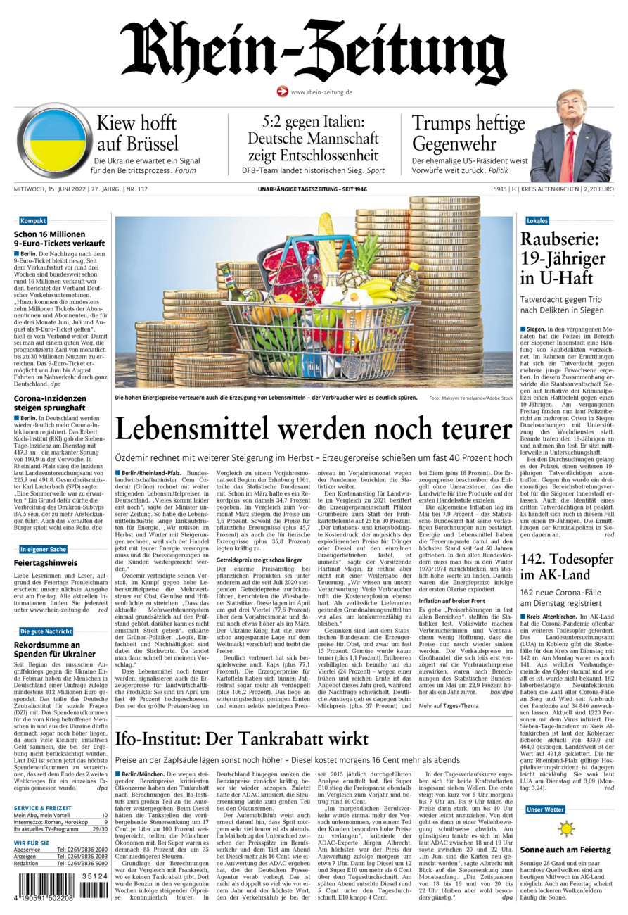 Rhein-Zeitung Kreis Altenkirchen vom Mittwoch, 15.06.2022