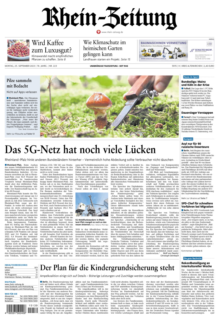 Rhein-Zeitung Kreis Altenkirchen vom Montag, 25.09.2023