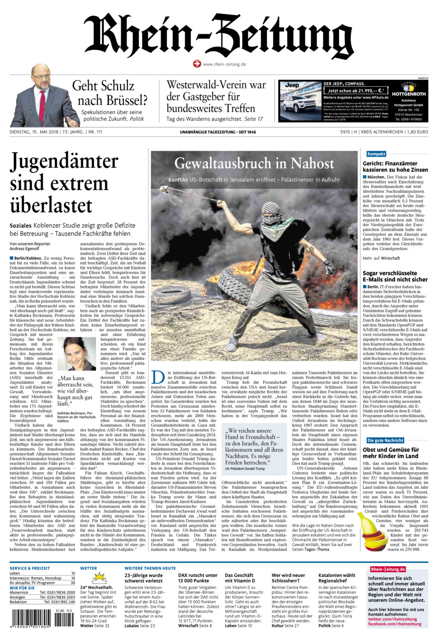 Rhein-Zeitung Kreis Altenkirchen vom Dienstag, 15.05.2018