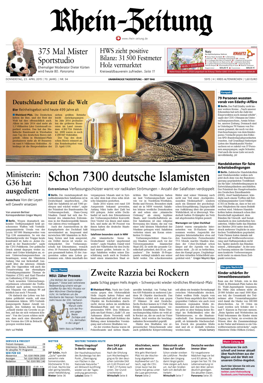 Rhein-Zeitung Kreis Altenkirchen vom Donnerstag, 23.04.2015