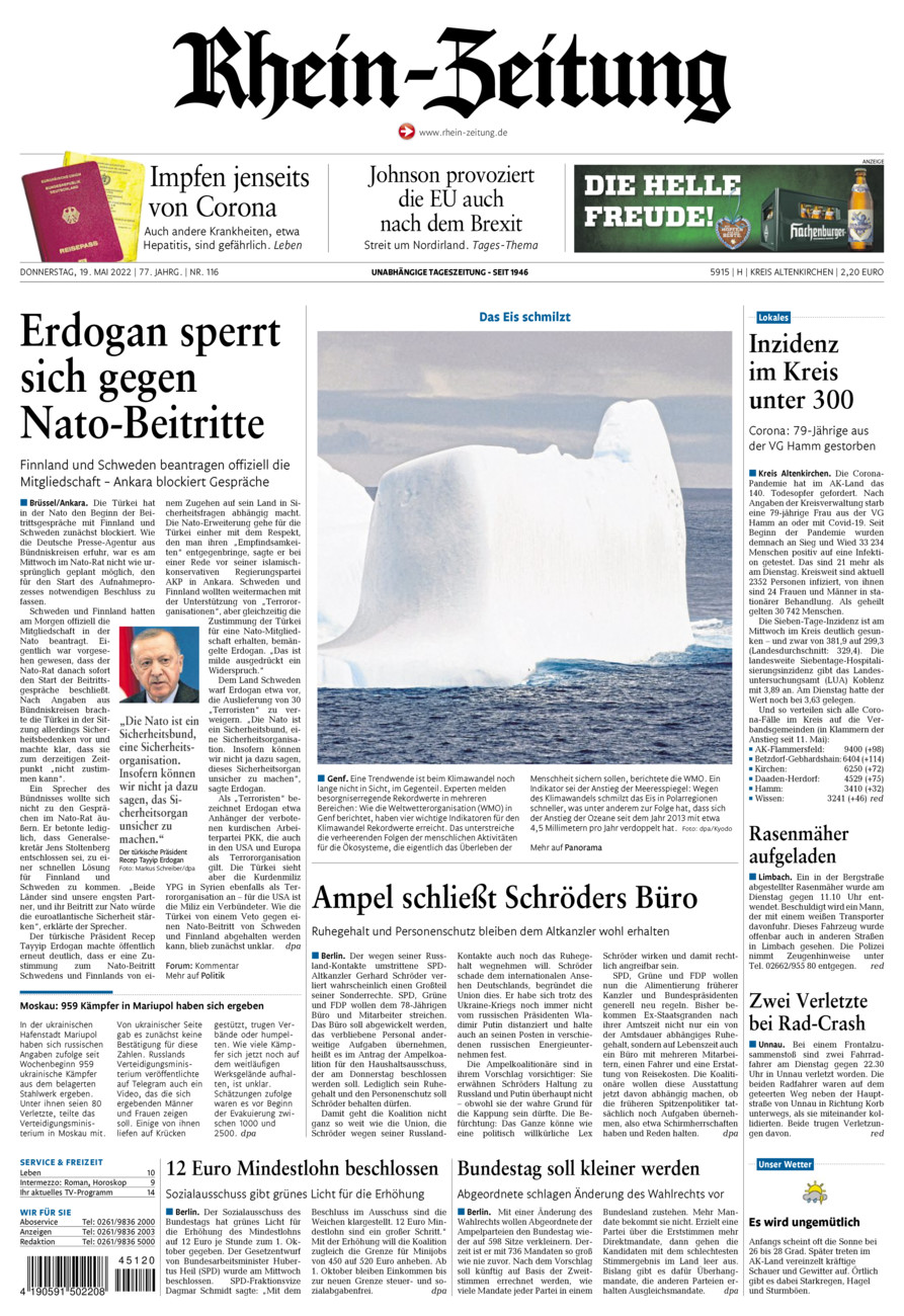 Rhein-Zeitung Kreis Altenkirchen vom Donnerstag, 19.05.2022