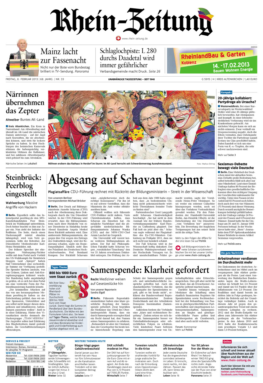 Rhein-Zeitung Kreis Altenkirchen vom Freitag, 08.02.2013