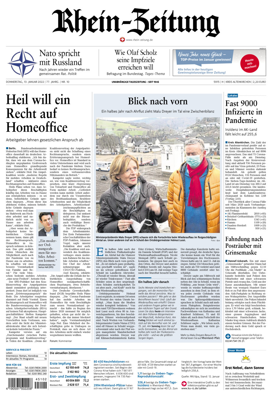 Rhein-Zeitung Kreis Altenkirchen vom Donnerstag, 13.01.2022