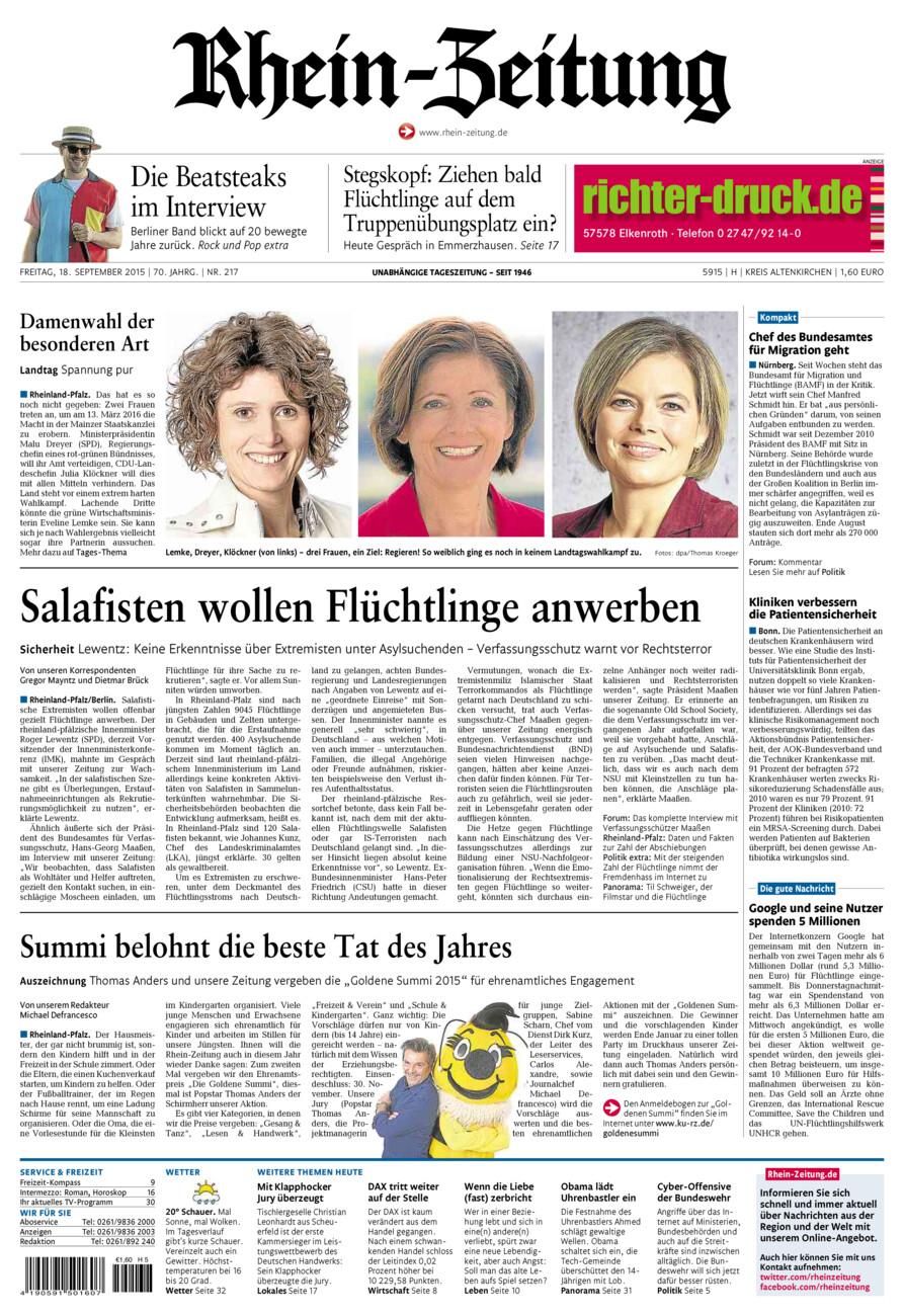 Rhein-Zeitung Kreis Altenkirchen vom Freitag, 18.09.2015