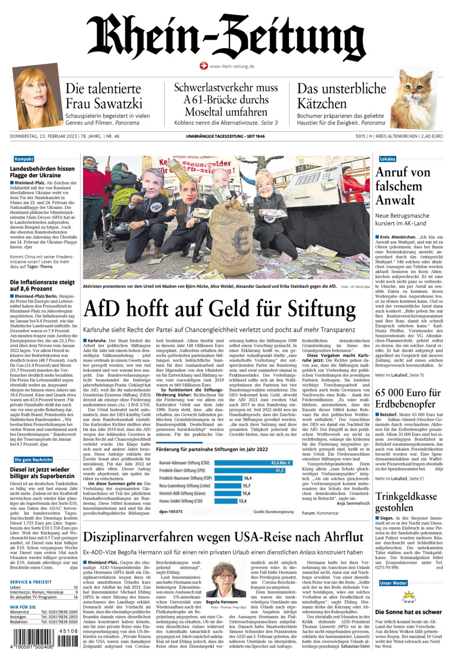 Rhein-Zeitung Kreis Altenkirchen vom Donnerstag, 23.02.2023