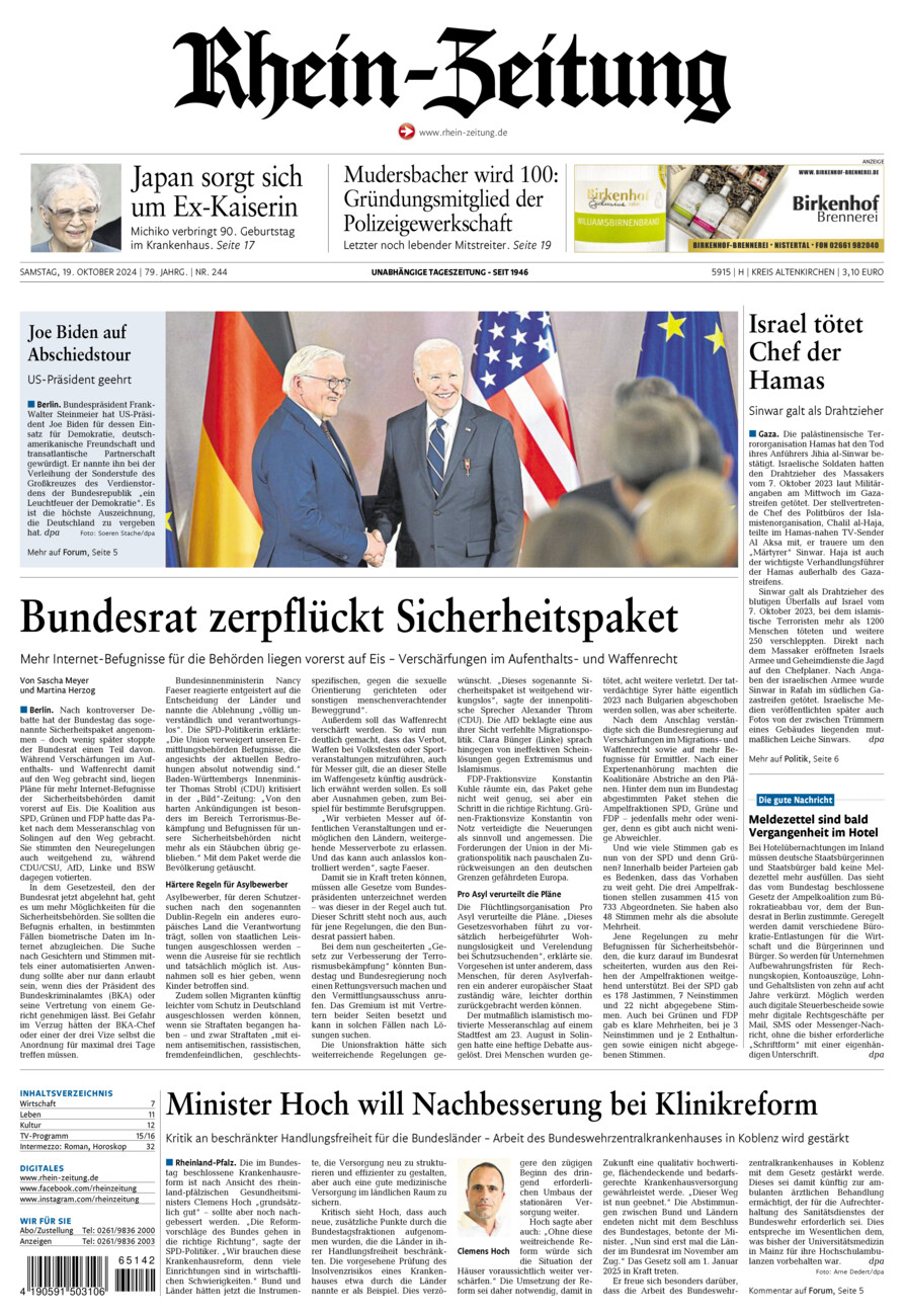 Rhein-Zeitung Kreis Altenkirchen vom Samstag, 19.10.2024