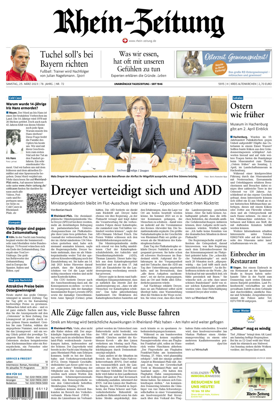 Rhein-Zeitung Kreis Altenkirchen vom Samstag, 25.03.2023