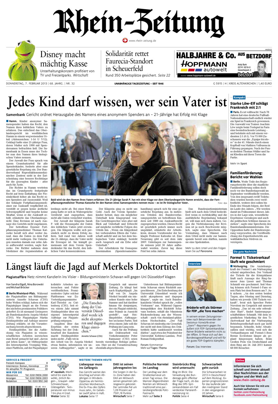 Rhein-Zeitung Kreis Altenkirchen vom Donnerstag, 07.02.2013
