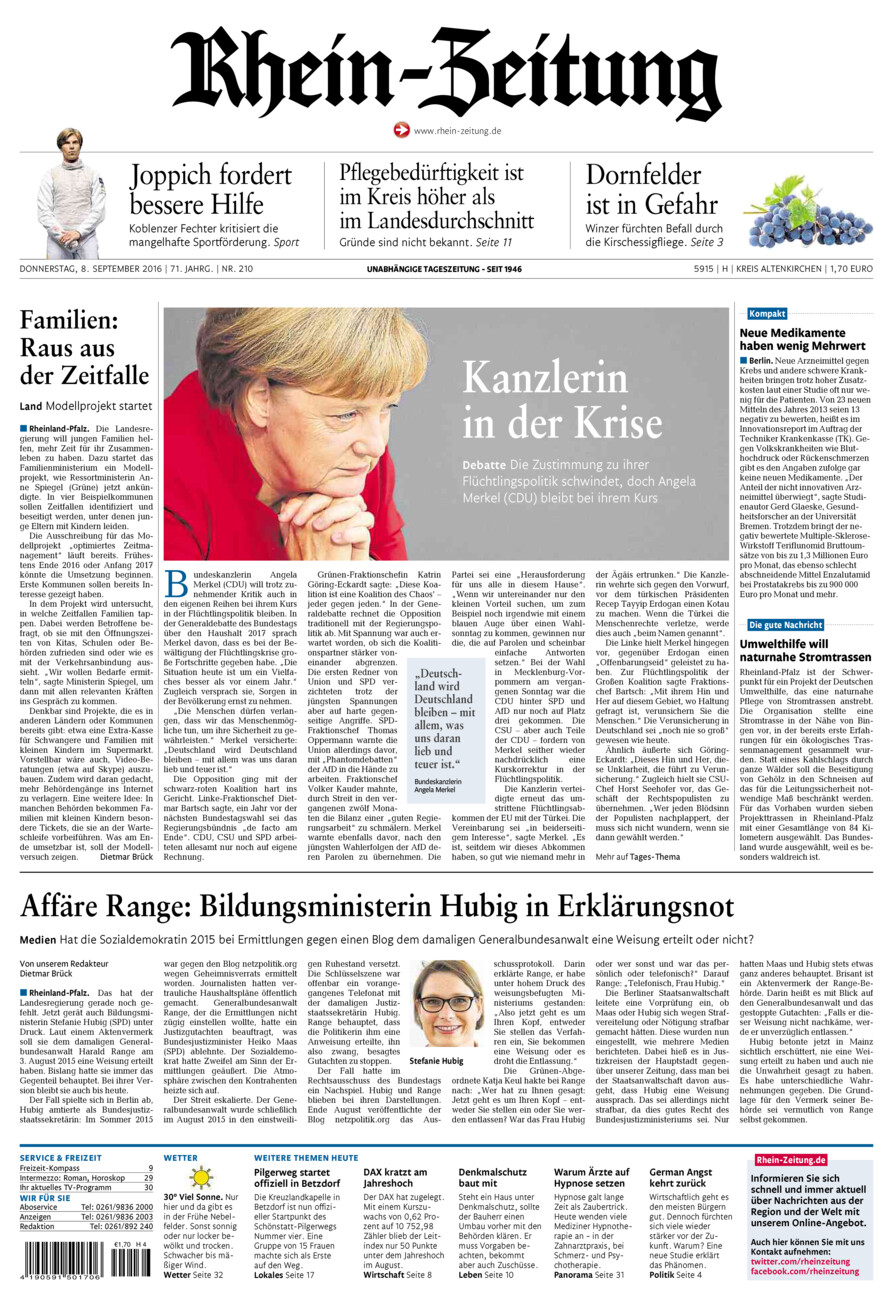 Rhein-Zeitung Kreis Altenkirchen vom Donnerstag, 08.09.2016
