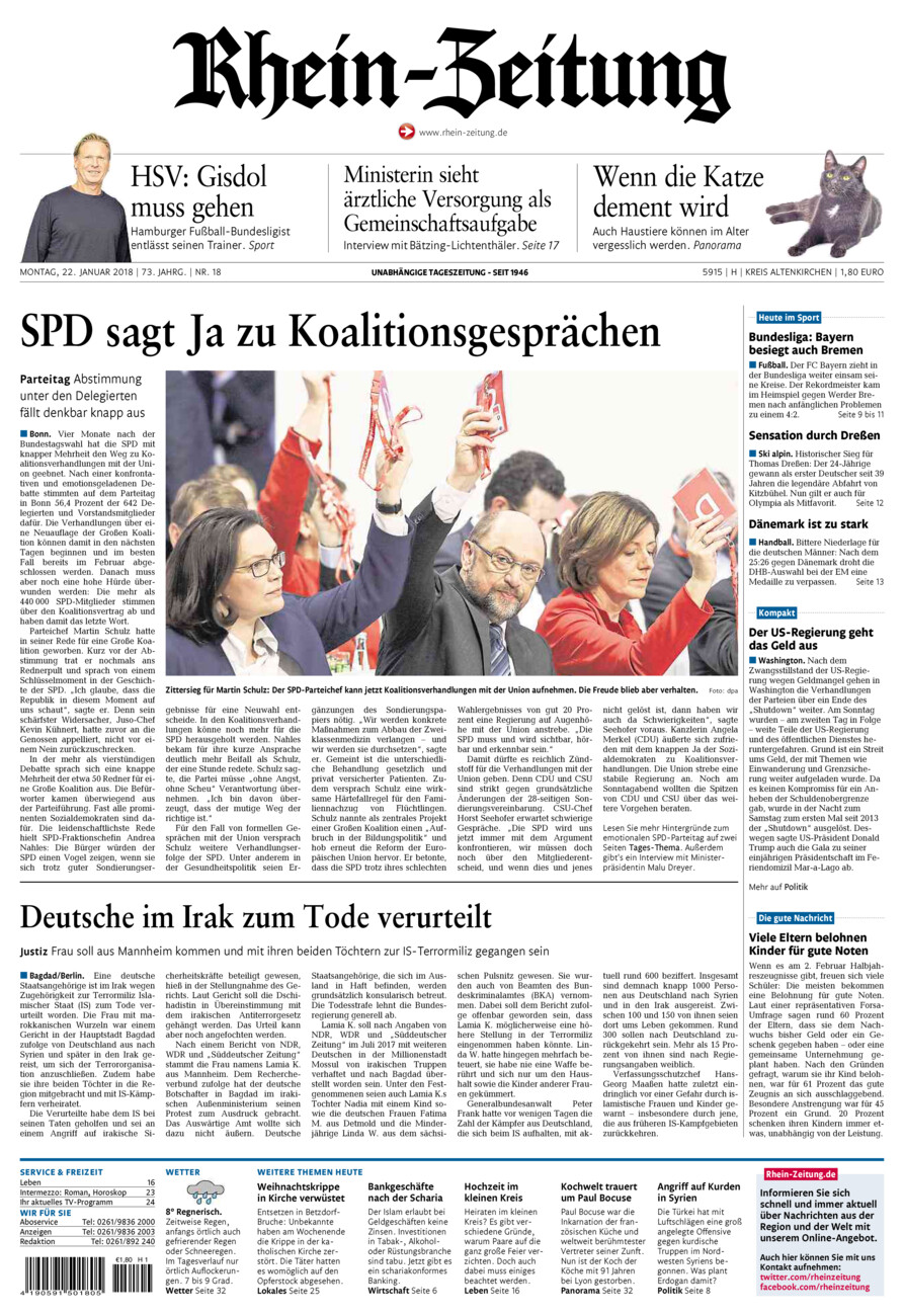 Rhein-Zeitung Kreis Altenkirchen vom Montag, 22.01.2018