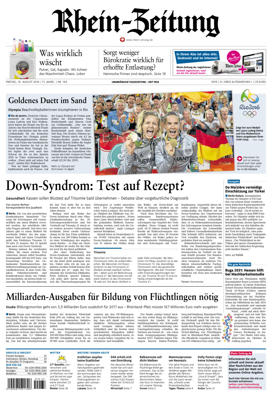 Rhein-Zeitung Kreis Altenkirchen vom Freitag, 19.08.2016