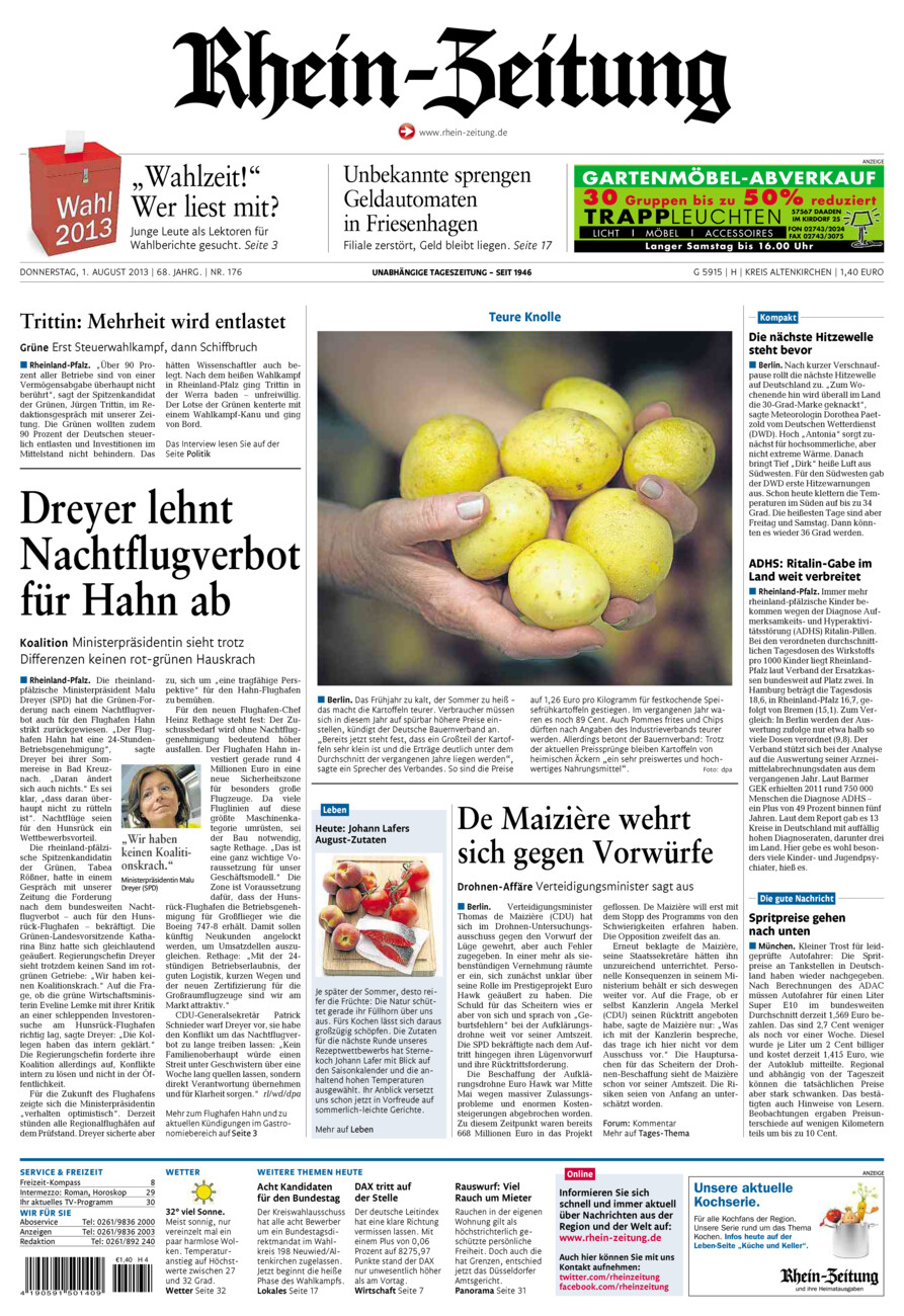 Rhein-Zeitung Kreis Altenkirchen vom Donnerstag, 01.08.2013