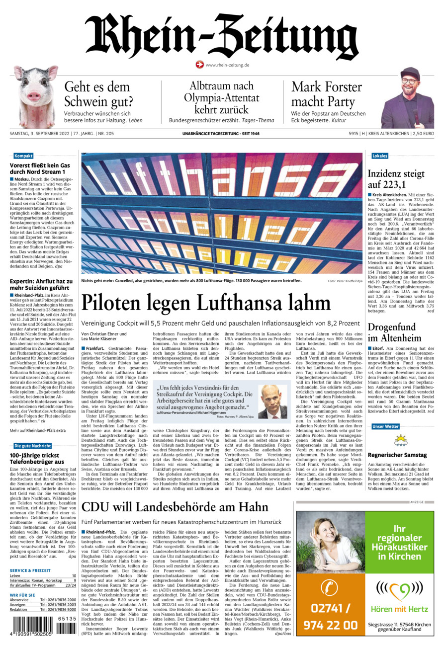 Rhein-Zeitung Kreis Altenkirchen vom Samstag, 03.09.2022