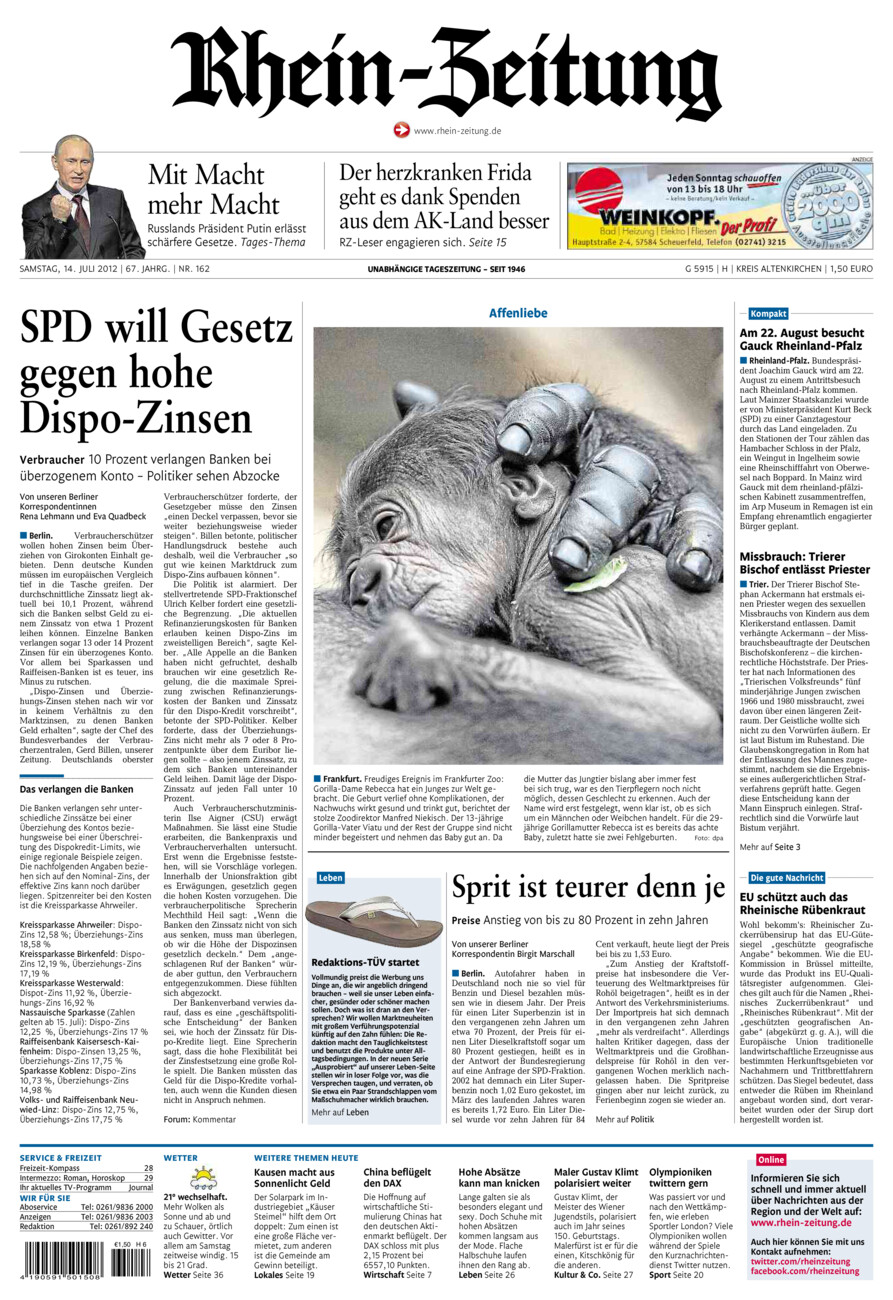 Rhein-Zeitung Kreis Altenkirchen vom Samstag, 14.07.2012