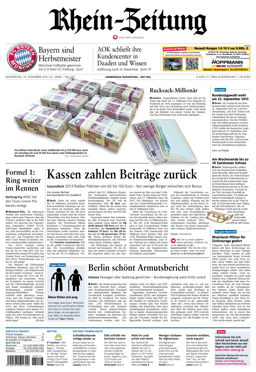 Rhein-Zeitung Kreis Altenkirchen vom Donnerstag, 29.11.2012