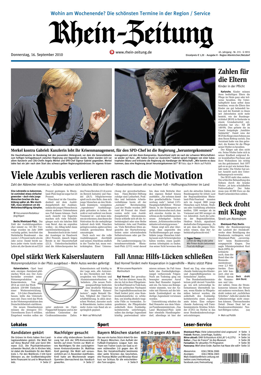 Rhein-Zeitung Kreis Altenkirchen vom Donnerstag, 16.09.2010