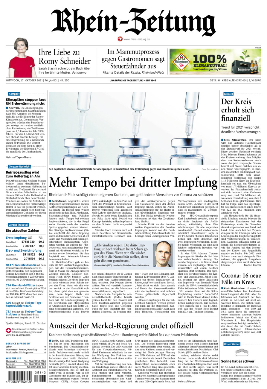 Rhein-Zeitung Kreis Altenkirchen vom Mittwoch, 27.10.2021