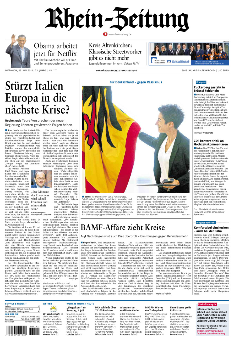 Rhein-Zeitung Kreis Altenkirchen vom Mittwoch, 23.05.2018