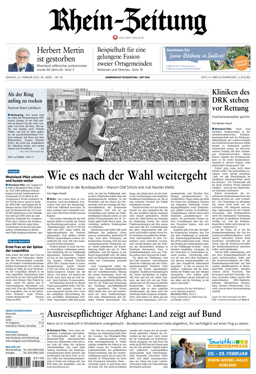 Rhein-Zeitung Kreis Altenkirchen vom Samstag, 22.02.2025