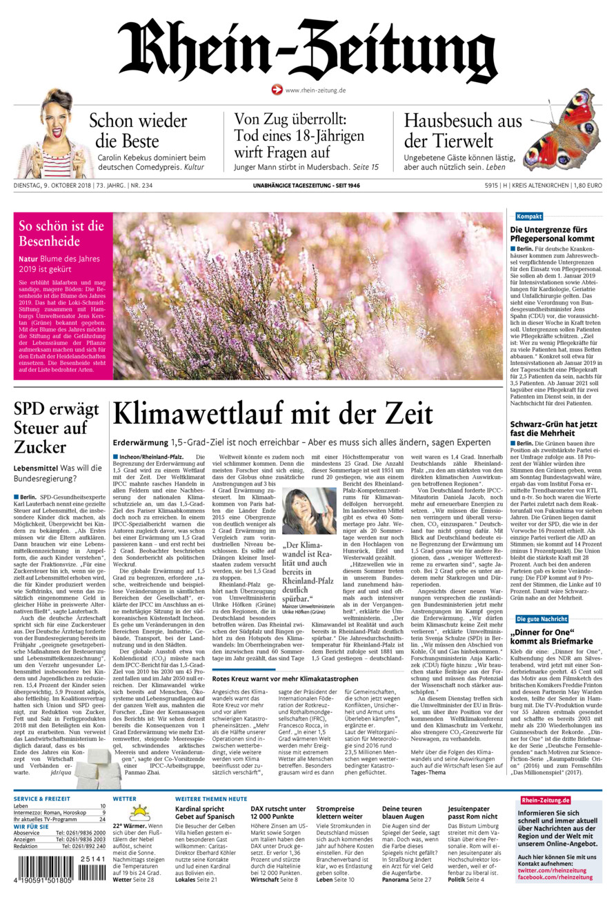 Rhein-Zeitung Kreis Altenkirchen vom Dienstag, 09.10.2018
