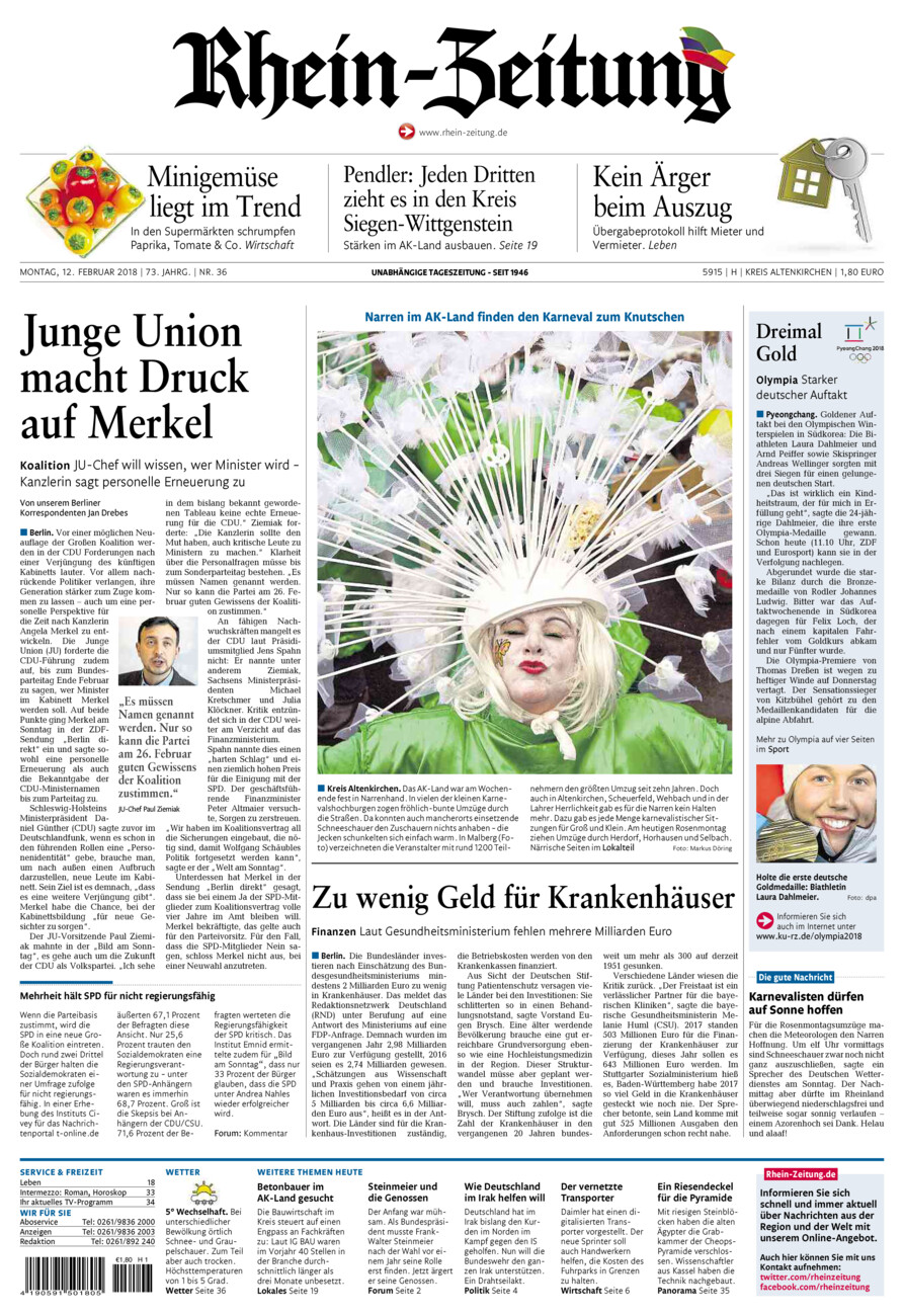Rhein-Zeitung Kreis Altenkirchen vom Montag, 12.02.2018