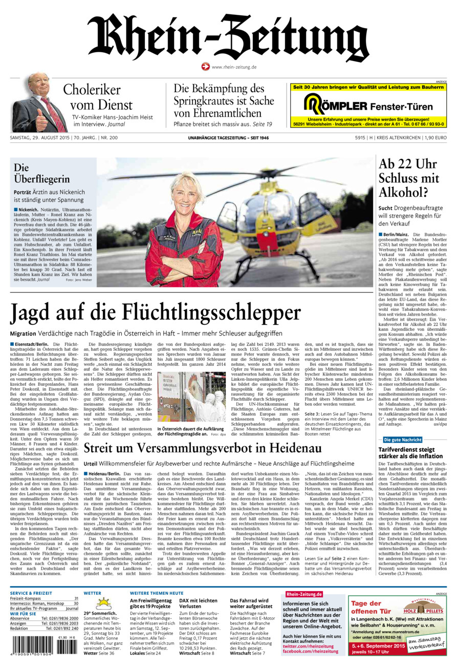 Rhein-Zeitung Kreis Altenkirchen vom Samstag, 29.08.2015