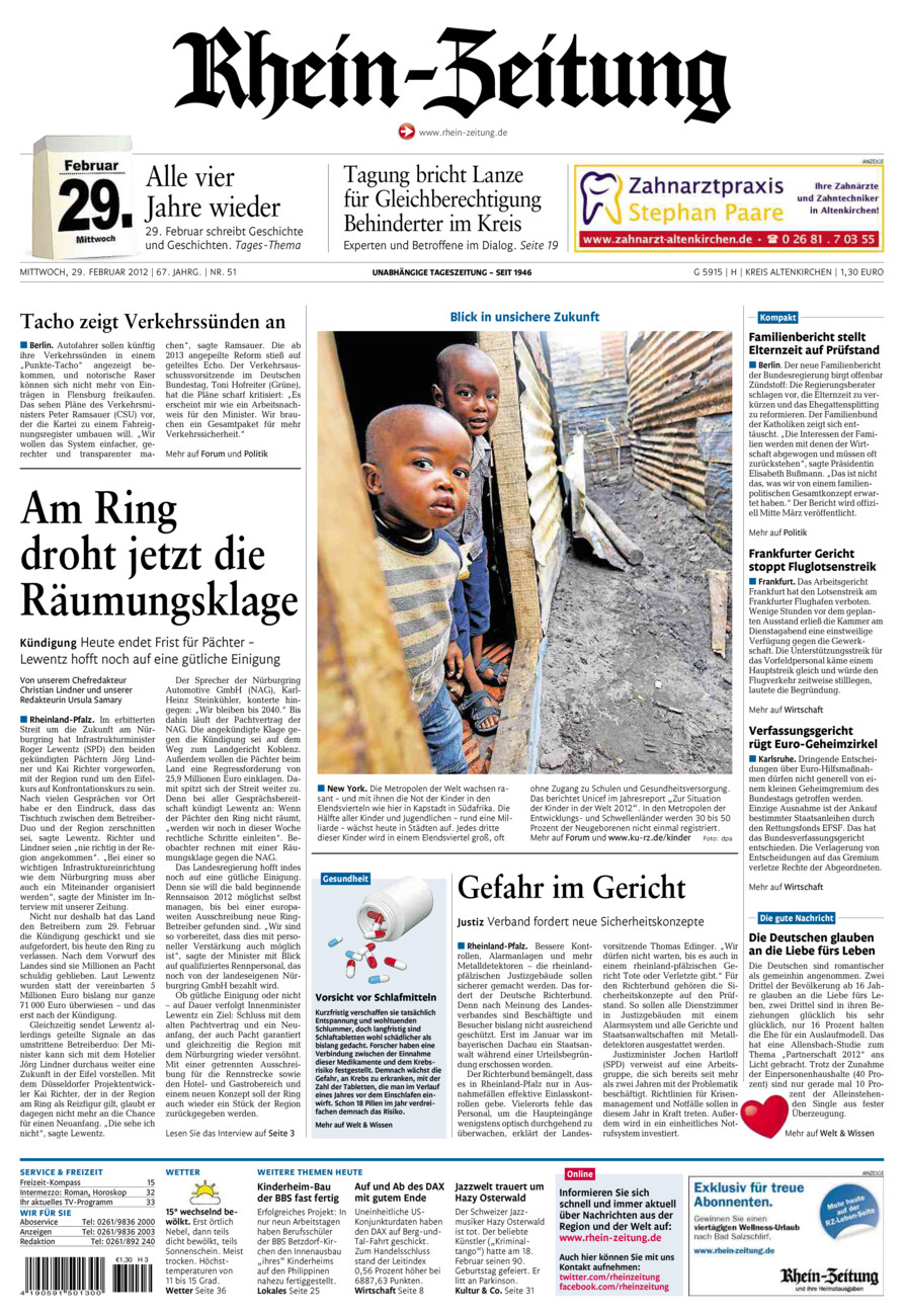 Rhein-Zeitung Kreis Altenkirchen vom Mittwoch, 29.02.2012
