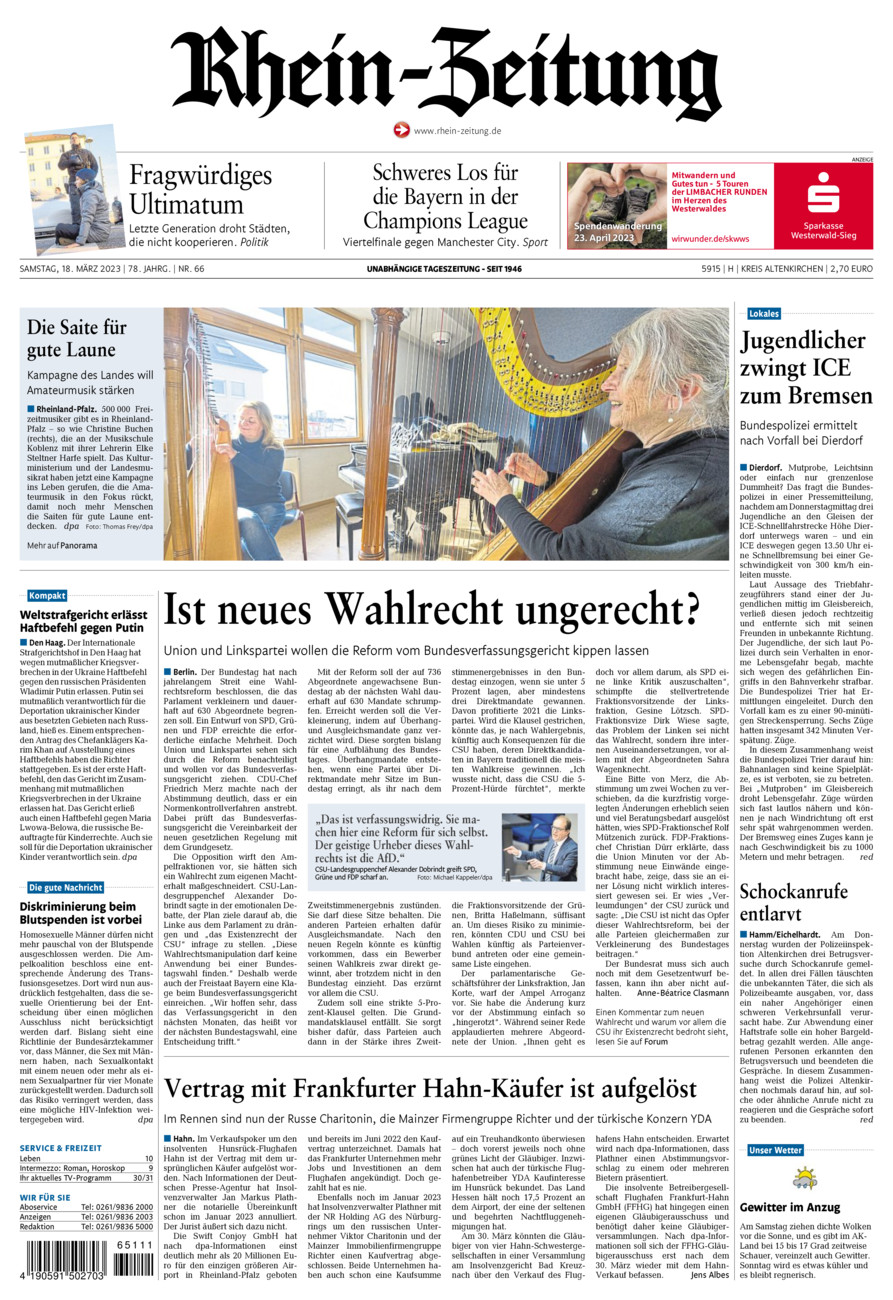 Rhein-Zeitung Kreis Altenkirchen vom Samstag, 18.03.2023