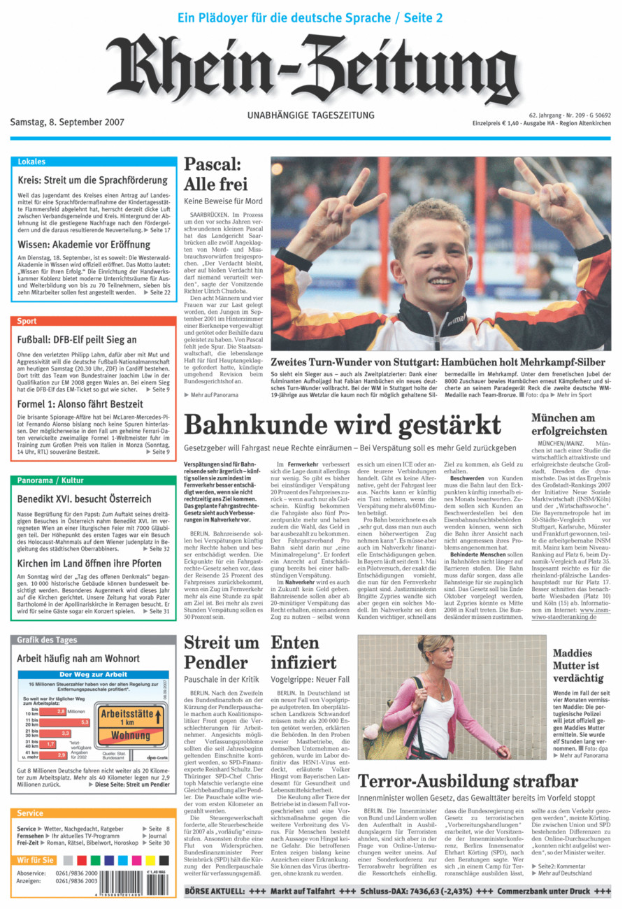 Rhein-Zeitung Kreis Altenkirchen vom Samstag, 08.09.2007