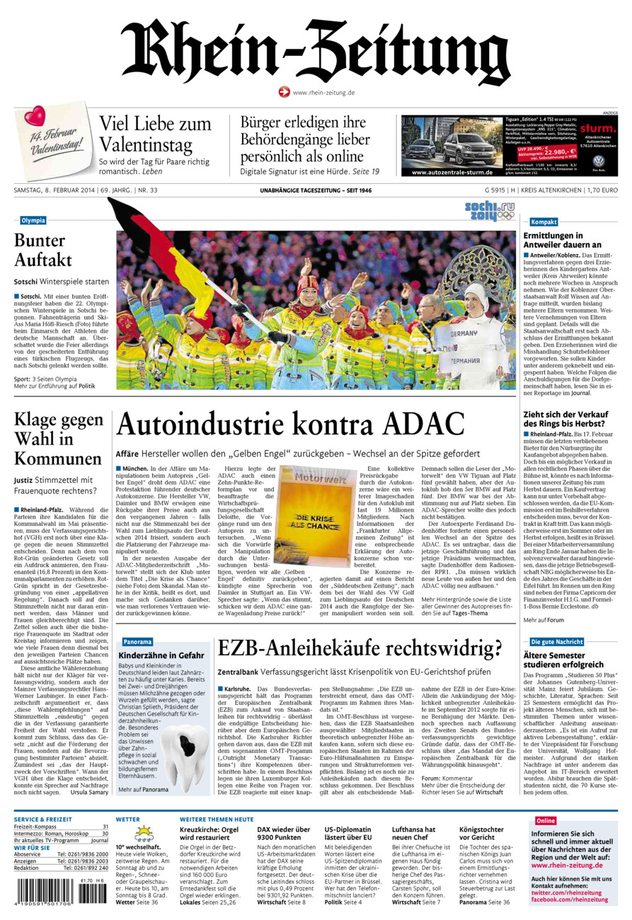 Rhein-Zeitung Kreis Altenkirchen vom Samstag, 08.02.2014