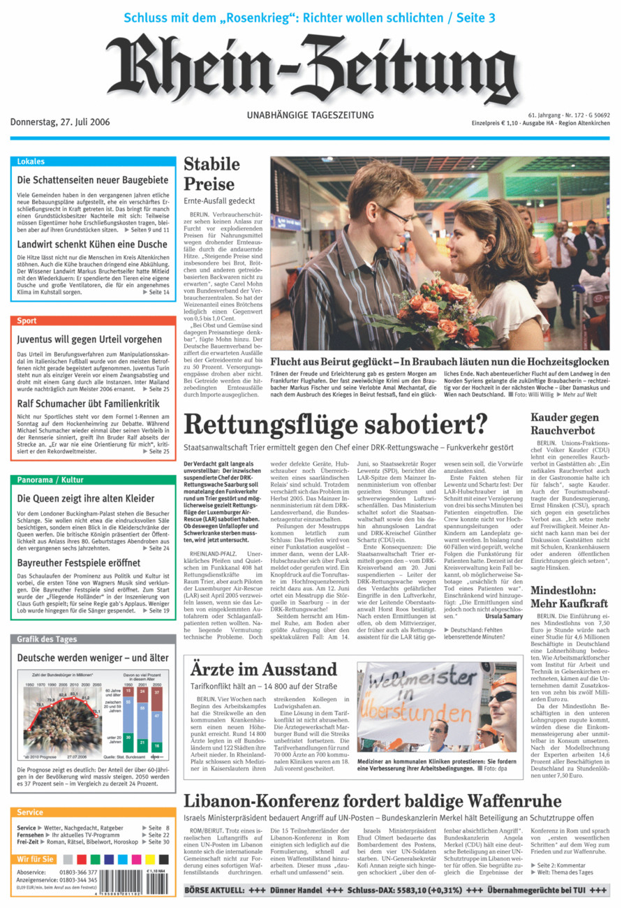 Rhein-Zeitung Kreis Altenkirchen vom Donnerstag, 27.07.2006
