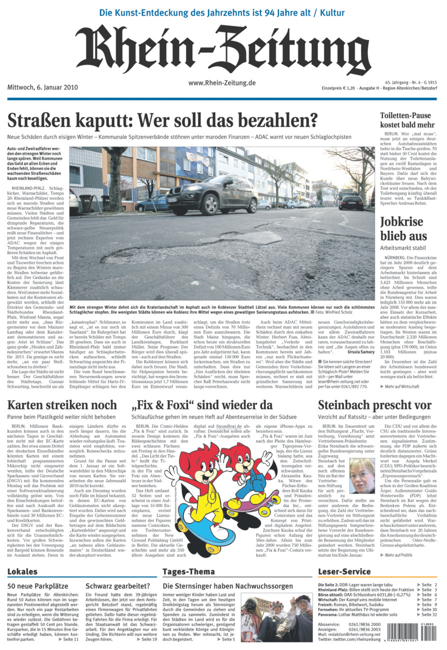 Rhein-Zeitung Kreis Altenkirchen vom Mittwoch, 06.01.2010