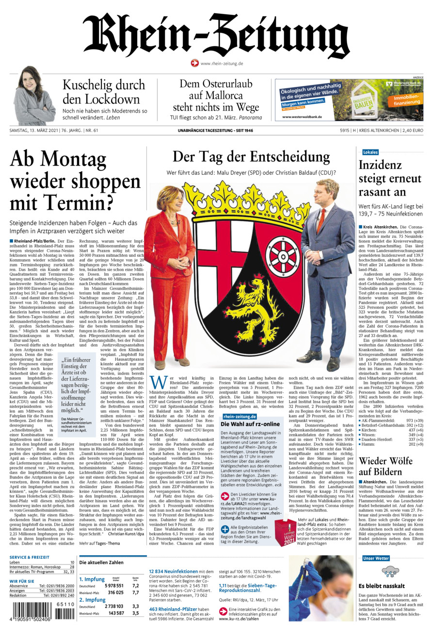 Rhein-Zeitung Kreis Altenkirchen vom Samstag, 13.03.2021