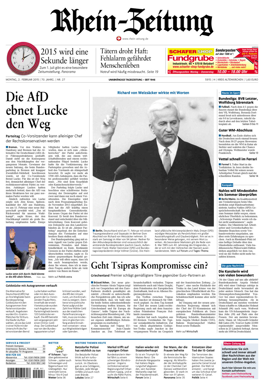 Rhein-Zeitung Kreis Altenkirchen vom Montag, 02.02.2015