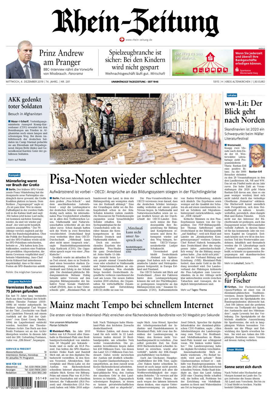 Rhein-Zeitung Kreis Altenkirchen vom Mittwoch, 04.12.2019