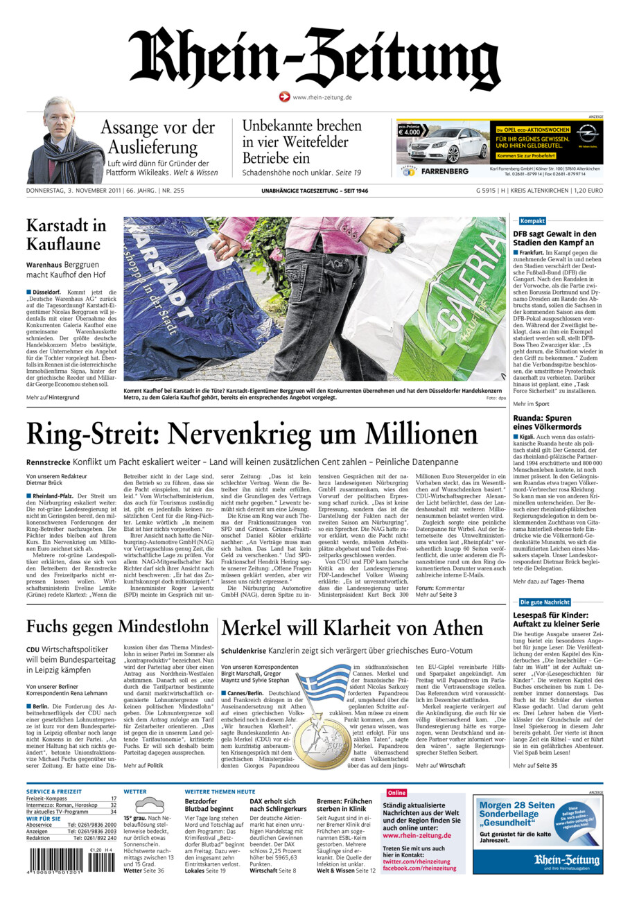 Rhein-Zeitung Kreis Altenkirchen vom Donnerstag, 03.11.2011