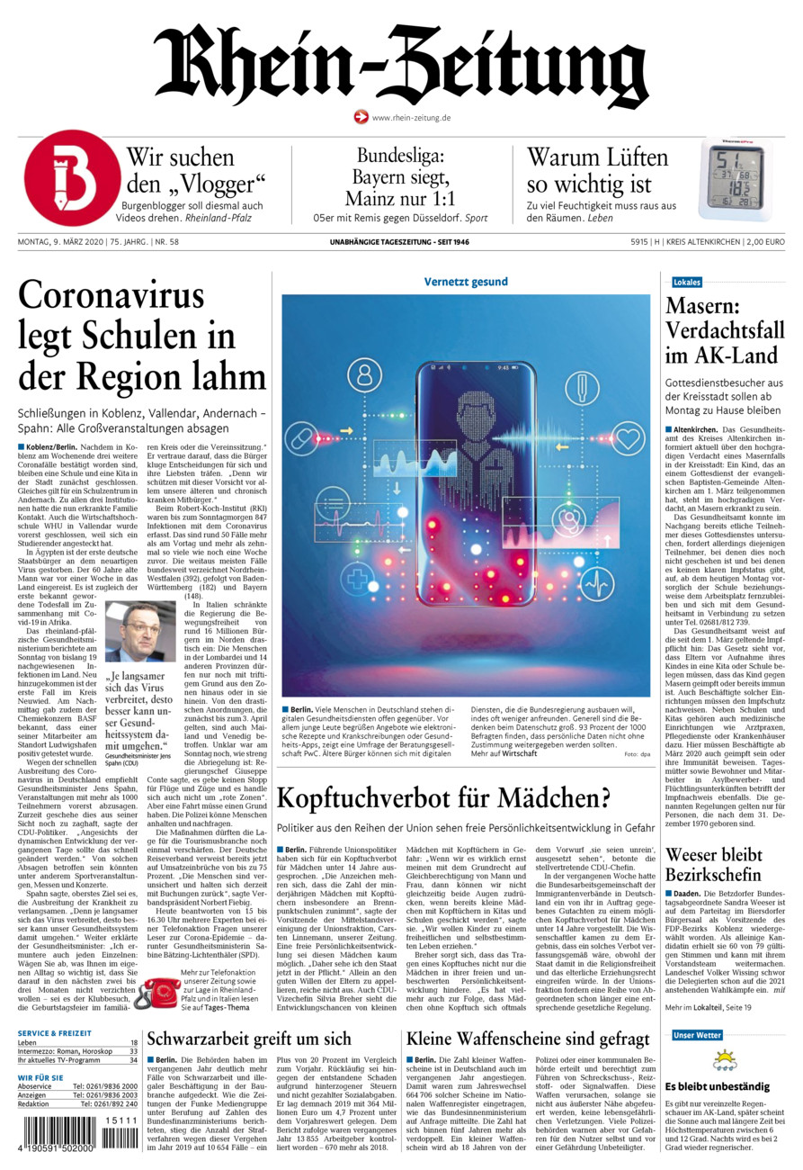 Rhein-Zeitung Kreis Altenkirchen vom Montag, 09.03.2020