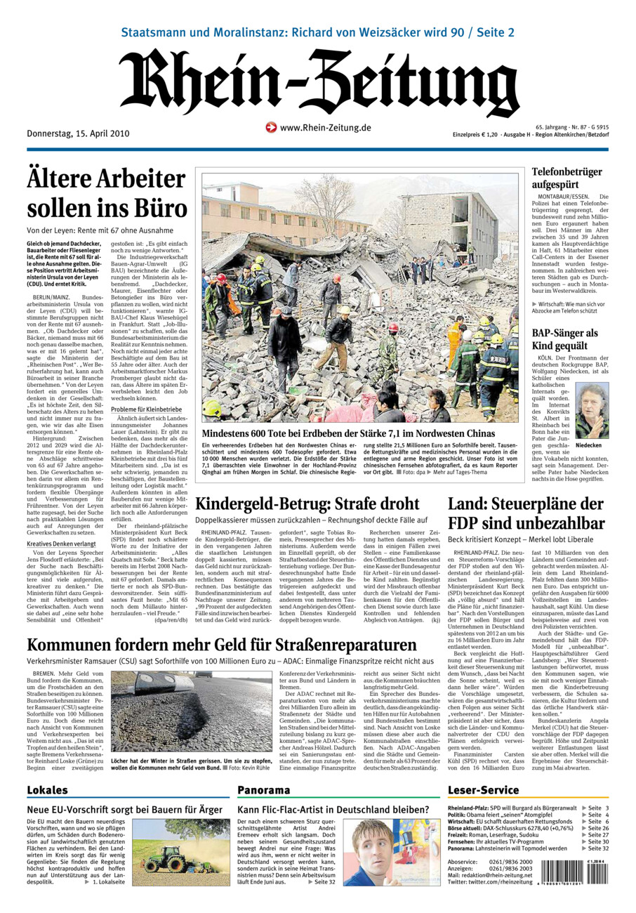 Rhein-Zeitung Kreis Altenkirchen vom Donnerstag, 15.04.2010