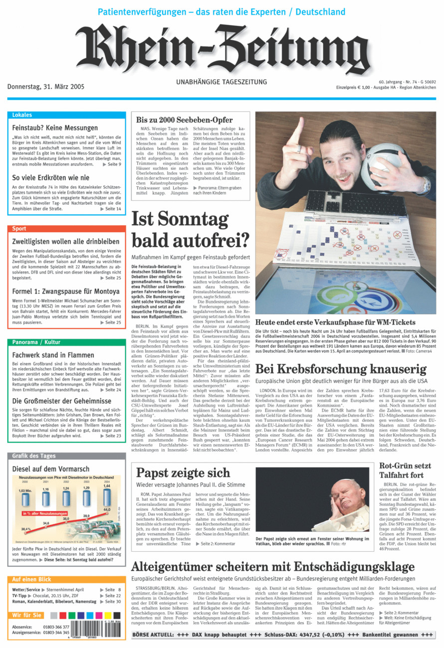 Rhein-Zeitung Kreis Altenkirchen vom Donnerstag, 31.03.2005
