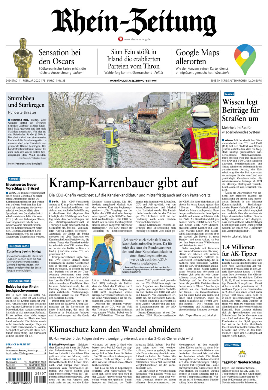 Rhein-Zeitung Kreis Altenkirchen vom Dienstag, 11.02.2020