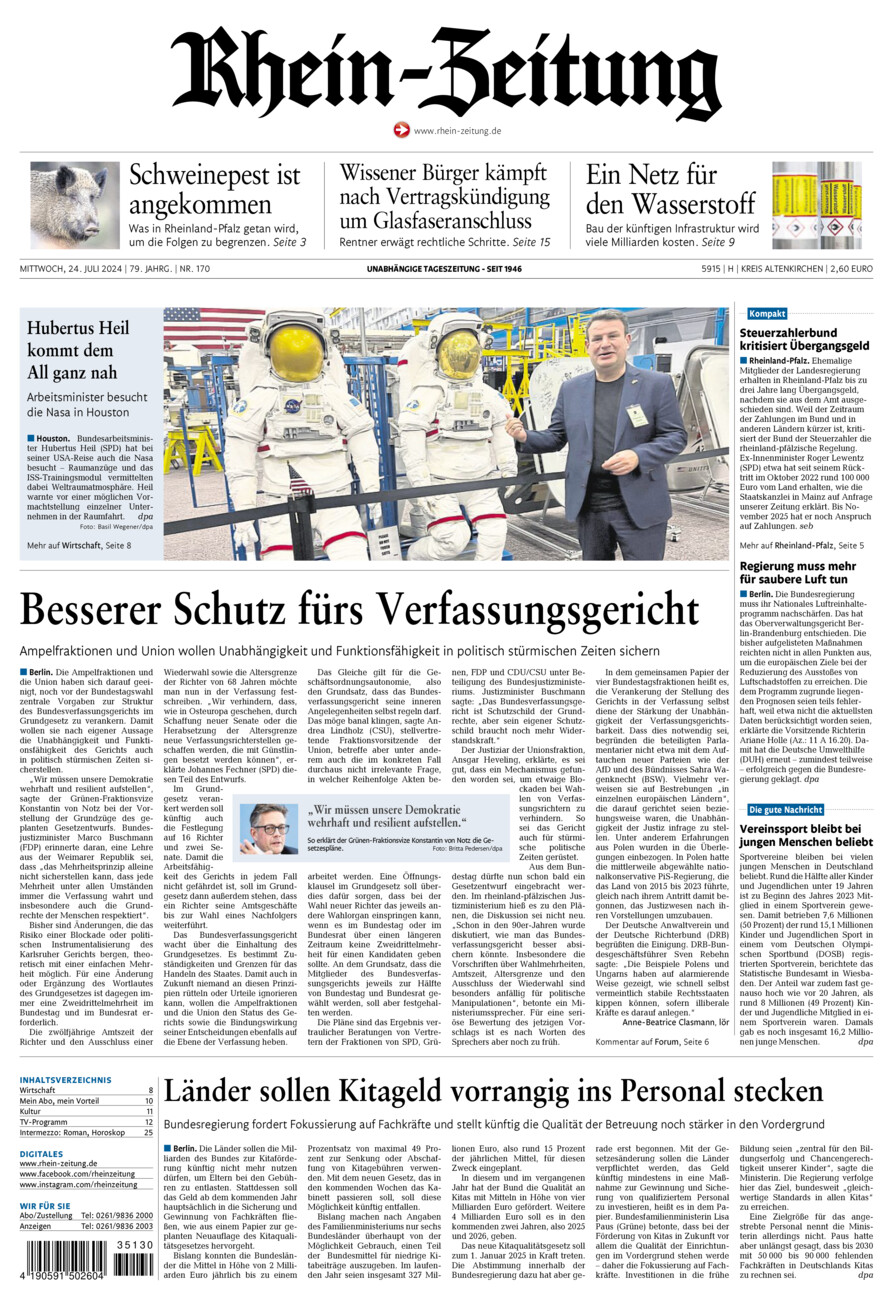 Rhein-Zeitung Kreis Altenkirchen vom Mittwoch, 24.07.2024