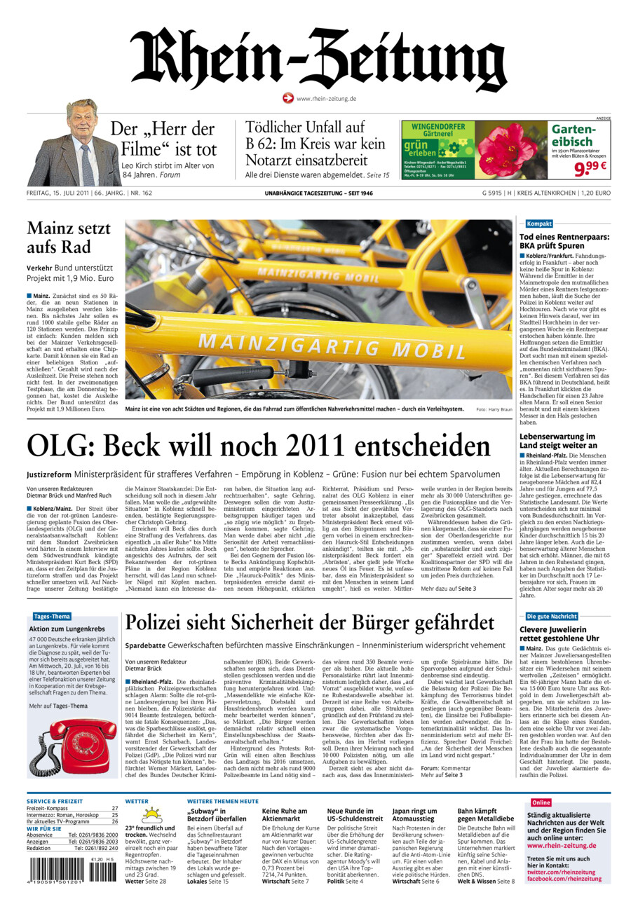 Rhein-Zeitung Kreis Altenkirchen vom Freitag, 15.07.2011