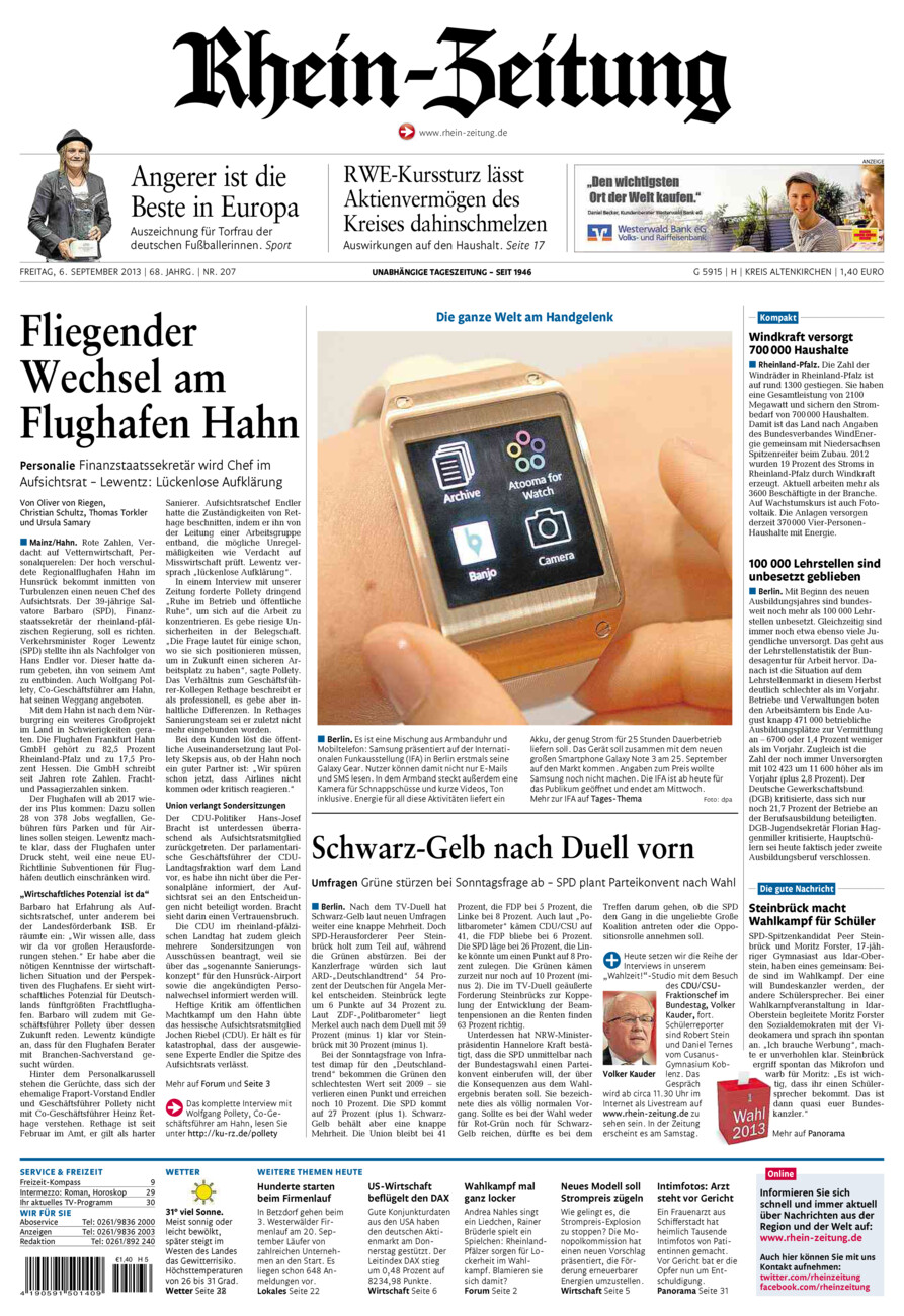 Rhein-Zeitung Kreis Altenkirchen vom Freitag, 06.09.2013