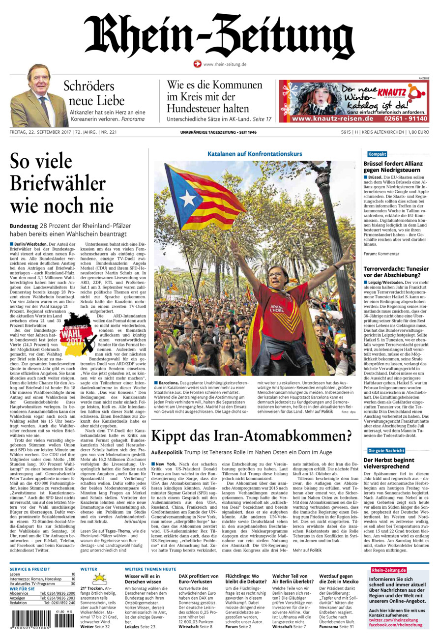 Rhein-Zeitung Kreis Altenkirchen vom Freitag, 22.09.2017