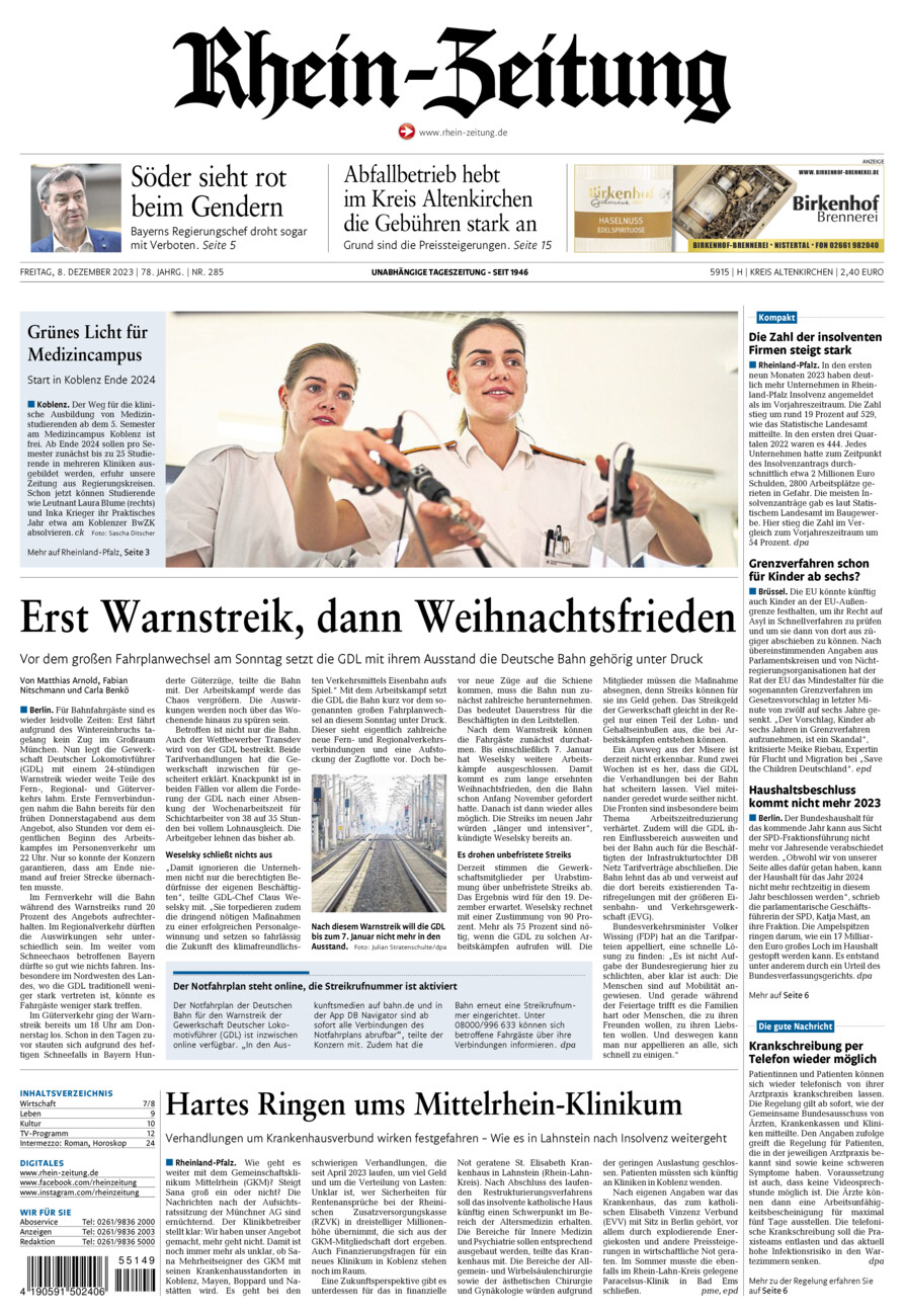 Rhein-Zeitung Kreis Altenkirchen vom Freitag, 08.12.2023
