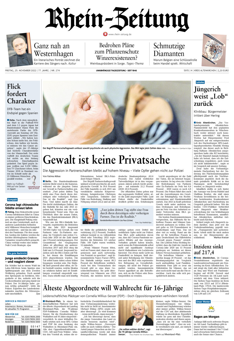 Rhein-Zeitung Kreis Altenkirchen vom Freitag, 25.11.2022