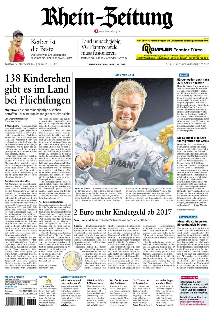 Rhein-Zeitung Kreis Altenkirchen vom Samstag, 10.09.2016