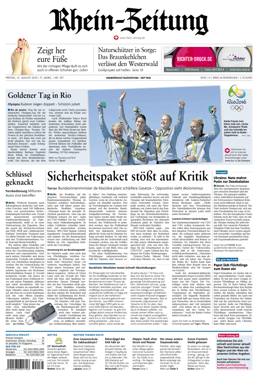 Rhein-Zeitung Kreis Altenkirchen vom Freitag, 12.08.2016