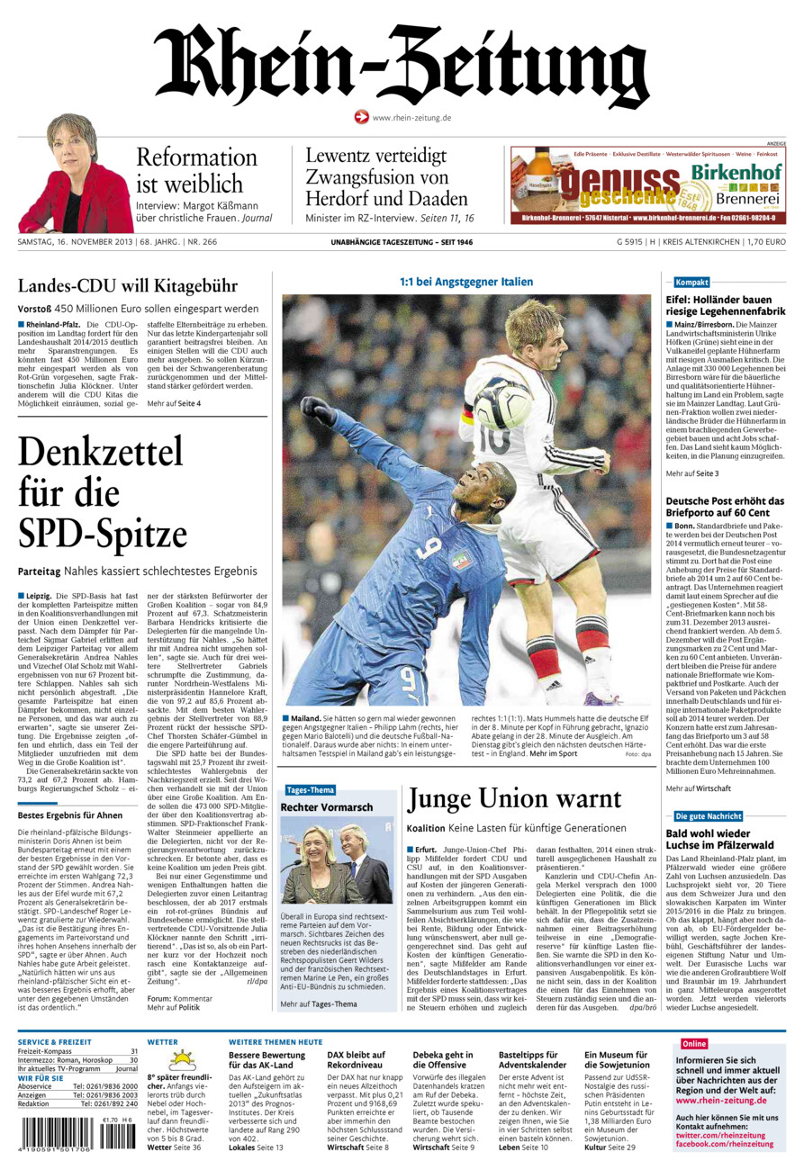 Rhein-Zeitung Kreis Altenkirchen vom Samstag, 16.11.2013