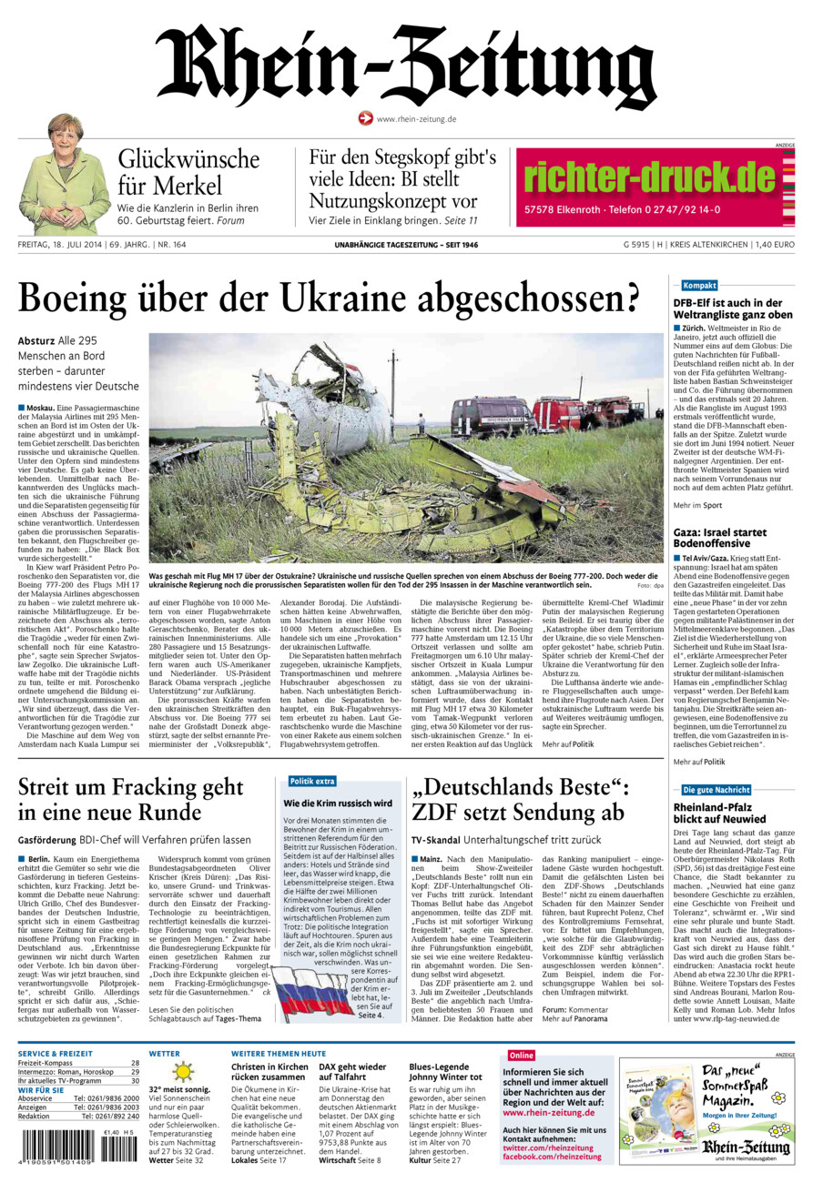 Rhein-Zeitung Kreis Altenkirchen vom Freitag, 18.07.2014